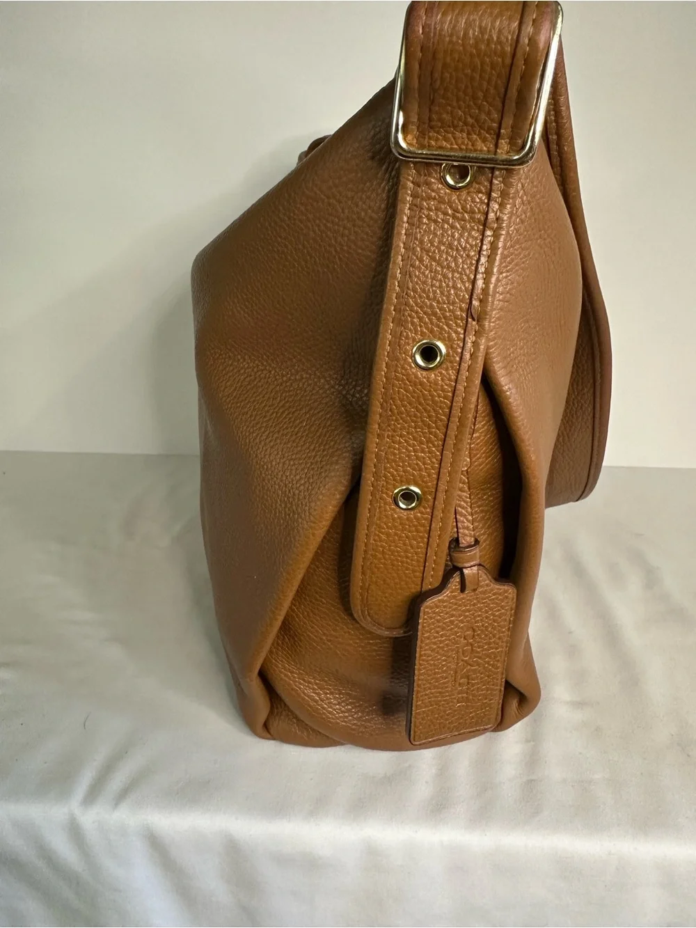 Coach F35775 Duffelette Pebble Leather Shoulder Bag in Cognac
